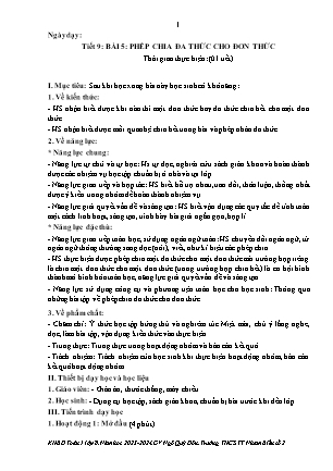 Giáo án Toán 8 - Tuần 5+6 - Bài 5: Phép chia đa thức cho đơn thức