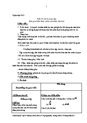 Giáo án Toán 9 (Đại số) - Tuần 21+22 - Luyện tập - Ngô Quý Đôn