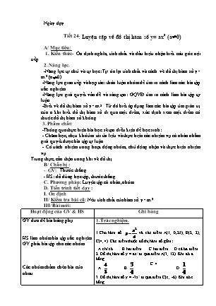 Giáo án Toán 9 - Tiết 24: Luyện tập về đồ thị hàm số y= ax2 (a # 0)
