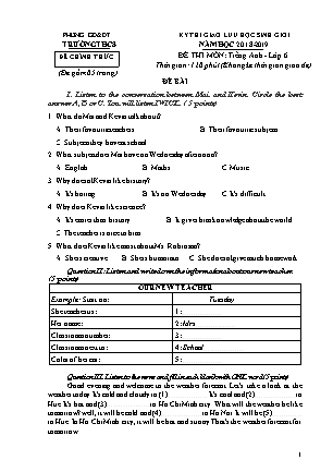 Kỳ thi giao lưu HSG môn Tiếng Anh - Lớp 6 - Năm học 2018-2019 (Có đáp án)