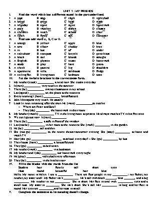 Trọn bộ bài tập Tiếng Anh 6 (Unit 3-9)